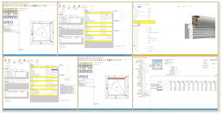 <p>
</p>

<p>
Oben links wird die Ausgangssituation einer Fenstererfassung dargestellt. Im nächsten Schritt (oben Mitte) werden Grunddaten im 3E-Dialog erfasst und der Einstieg in den Konfigurator Romaconnect (oben rechts) gestartet. Anschließend geht es mit dem erfassten Beschattungselement wieder zurück in den 3E-Dialog (unten links) inklusive Rückübernahme der Daten (unten Mitte). Die komplettierte Position inklusive Beschattungselement und -preis zeigt schließlich das letzte Bild (unten rechts).
</p> - © Abbildung: 3E Datentechnik GmbH

