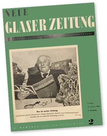 <p>
</p>

<p>
Das Januar-Heft der GLASWELT-Vorgängerin zeigt im Jahr 1950 Philipp Falkenstein, den ältesten Glaser Deutschlands bei der Lektüre des Fachmagazins. Wer ist heute sein Nachfolger?
</p> - © Foto: GLASWELT Archiv / dpa

