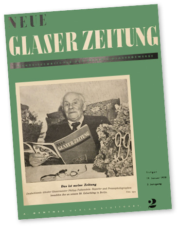 



Das Januar-Heft der GLASWELT-Vorgängerin zeigt im Jahr 1950 Philipp Falkenstein, den ältesten Glaser Deutschlands bei der Lektüre des Fachmagazins. Wer ist heute sein Nachfolger?
