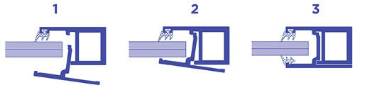 <p>
Die drei Montageschritte: 1. Verglasung ins Grundprofil einstellen, 2. Deckprofil einfahren und 3. Dichtungsgummi einziehen. Fertig!
</p>

<p>
</p> - © Foto: Glaspro Solutions

