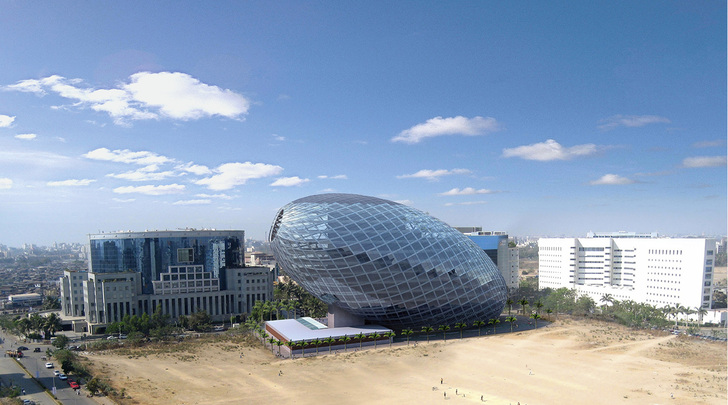 



Der erste Entwurf des 13-stöckigen Cybertecture Eggs in Mumbai wurde vollkommen säulenlos konstruiert. 
