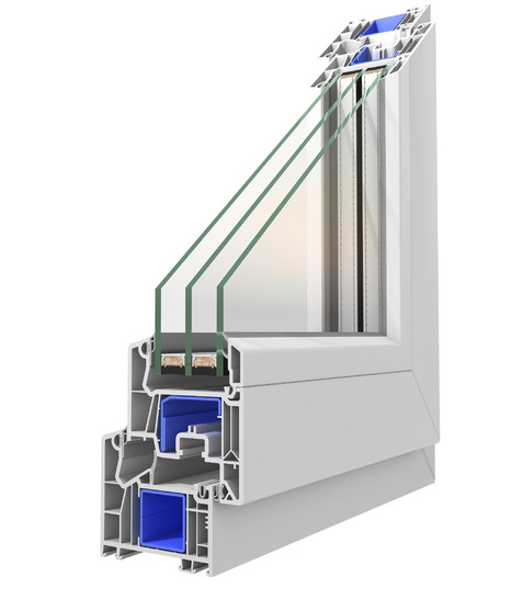 Durch den Glaseinstand von 28 mm werden Wärmebrücken minimiert, der U-Wert des 76-mm-Mitteldichtungs-Systems erreicht mit bis zu Uw = 0.79 W/m²K nahezu die Werte von 80-mm-Fenstern - © Oknoplast
