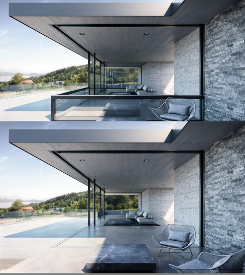 Der Vorteil einer air-lux Senkfront gegenüber einer klassischen Schiebefront ist, dass die komplette Wand verschwinden kann.