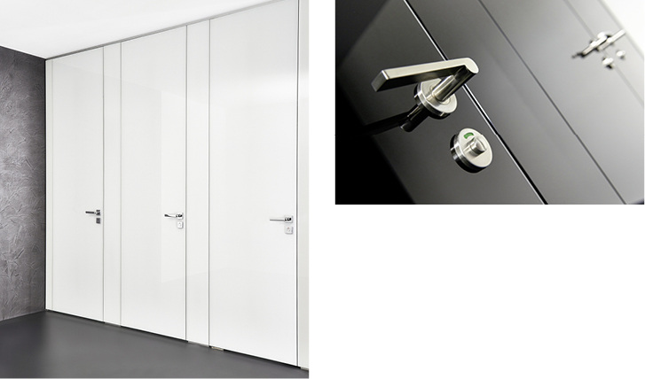 



Die Glasfront ist deckenhoch geschlossen und schafft so Privatsphäre in öffentlichen Sanitärbereichen .
