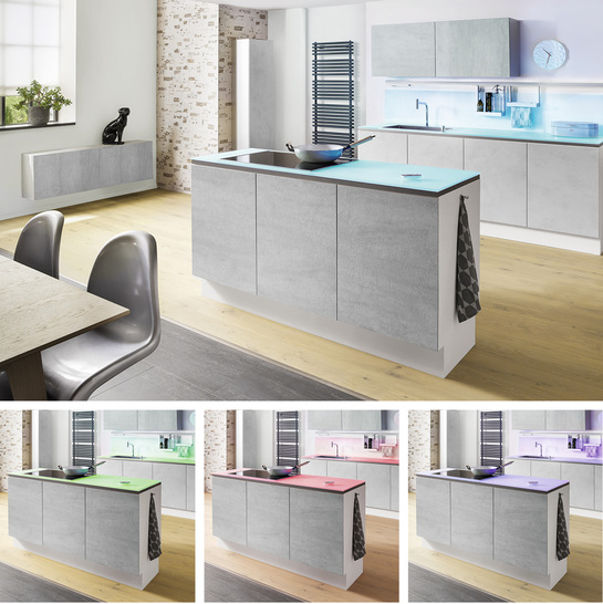 
Blau, Rot, Grün … jetzt lassen sich nicht nur gläserne Arbeitsplatten und Küchenrückwände beleuchten, es ist es möglich, deren Farben zu variieren. Das geht ganz einfach.



