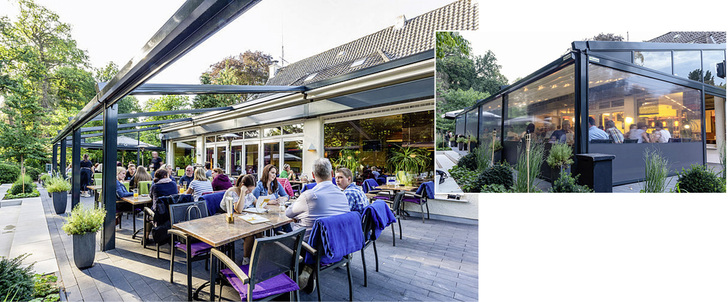 



In der Gastronomie zählt Fläche die beschattet und vor Wettereinflussen geschutzt werden kann. Hier können Einzel-Baugrößen bis zu 7 × 6,5 m realisiert werden.

