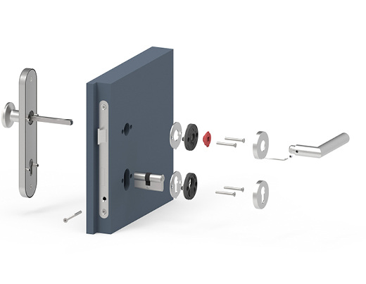 
Der Kombi-Schutzbeschlag von Eco Schulte verfügt über einen Sicherheitsbeschlag für die Außenseite und einen Rosettenbeschlag innen. 



