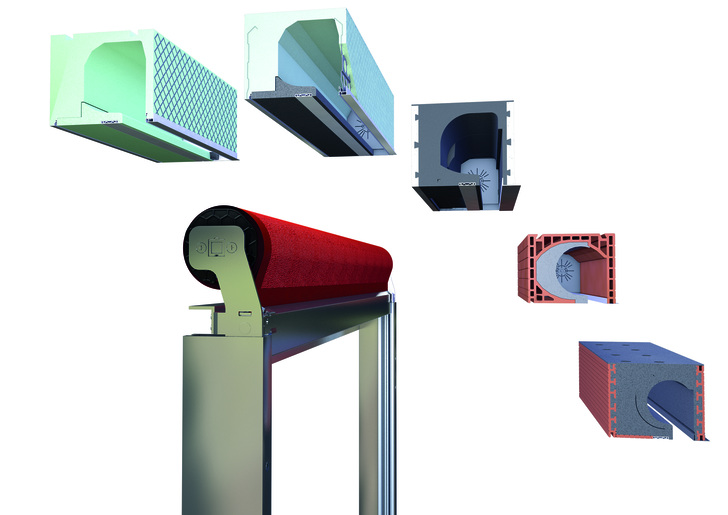 Textilbehang mit Steckfunktion für alle raumseitig geschlossenen Rollladenkästen von Beck+Heun mit Revisionsöffnung von 80 mm. Ab April ist der Einsatz somit in Aufsatzkästen aus EPS-Hartschaum sowie in Einbaukästen aus EPS-Hartschaum, Ziegel und Porenbeton möglich.