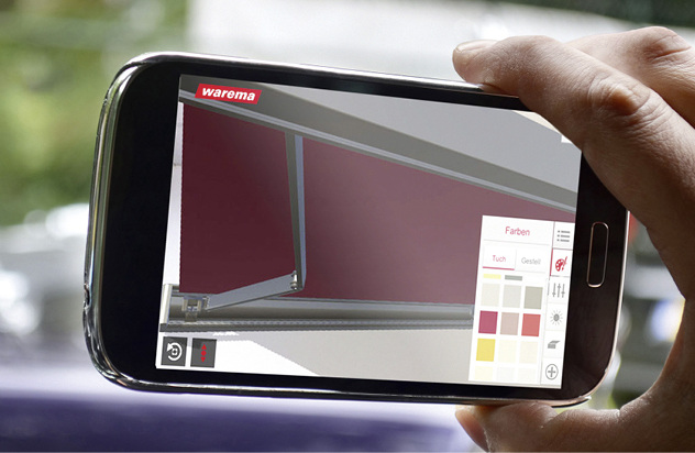 <p>
</p>

<p>
Mithilfe der Live-Kamera des Smartphones oder Tablets wird ein maßgeschneidertes 3D-Modell des gewünschten Sonnenschutzproduktes an der eigenen Terrasse oder dem Balkon visualisiert.
</p> - © Foto: Warema

