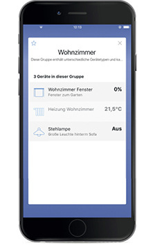 



Mit der „Gute-Nacht-Szene“ schaltet man mit einem Klick die Beleuchtung und alle elektrischen Geräte im Wohnzimmer aus.
