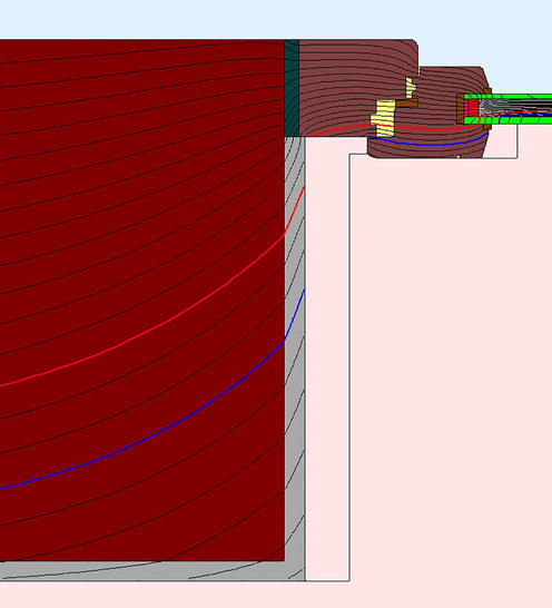 w19-06E16-03 Schimmelgrenze (blau) erreicht die Oberfläche (Schimmelrisiko)