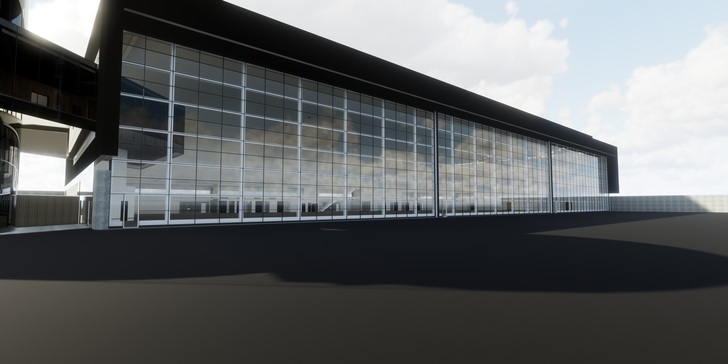 Am Flughafen in Billund soll ein Flugzeughangar mit einem vollverglasten, verfahrbaren Tor von über 100m Länge entstehen.