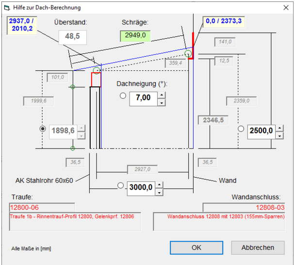 PICOS-FTF, Assistent Berechnung Terassendach