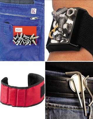 Magna-C hat praktische Magnetlösungen entwickelt, um Werkzeug und Kleinteile direkt am Körper aufbewahren zu können: Die mobilen Kleinteilehalter für Latzhose, Gürtel und Oberarm sowie das Handkissen sorgen für ein besonders zügiges und ergonomisches Arbeiten, da ein sich Bücken oder “Verrenken“ — etwa um Material wie Nägel, Schrauben oder Muttern aufzunehmen — entfällt.