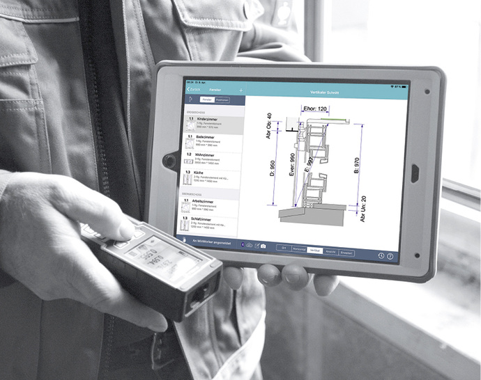 <p>
</p>

<p>
Mit Siebert Scale werden Fenster via iPad und Lasermessgerät mobil aufgemessen. Maßstabsgetreue Schnitte sind besonders anschaulich.
</p> - © Foto: Siebert Scale

