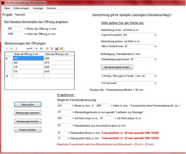 <p>
Das Software-Modul Anschlussausbildung und Abmessungen
</p>

<p>
</p> - © Foto: fenster-soft.de

