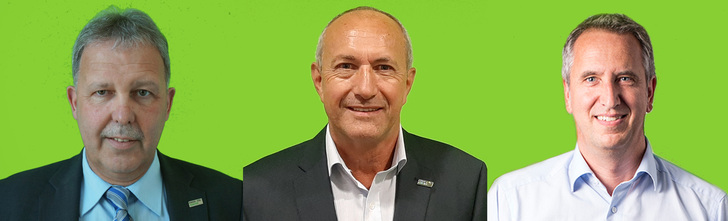 v.l.: Reinhard Strauß hat sich als Vertriebsleiter in den Ruhestand verabschiedet. Rolf Däubel ist neuer Leiter des Gesamtvertriebs. Volker Günthner ist seit Juli bei Kneer-Südfenster als neuer Vertriebsleiter auch für den Fachhandel verantwortlich