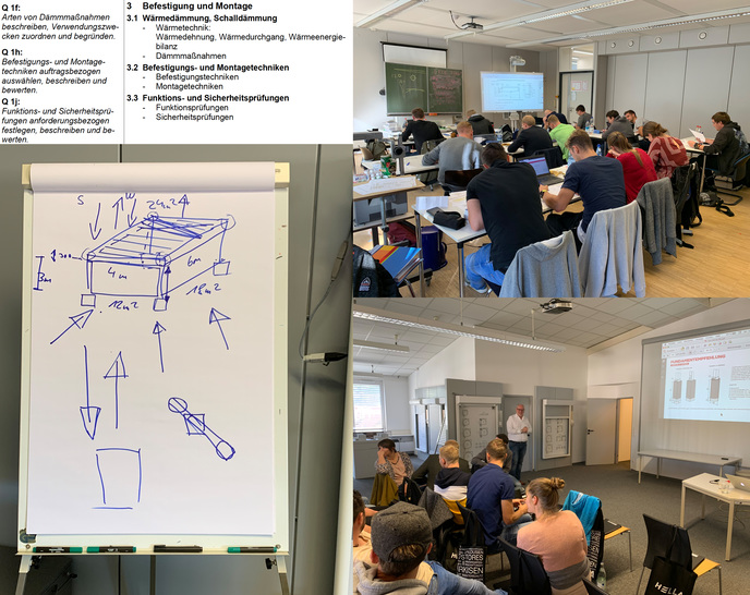Unterricht an der Tafel (Touch-Screen) und am lebenden Produkt ist wichtig, um z.B. die richtige Dimensionierung von Fundamenten, Befestigungsmitteln etc. vorzunehmen.