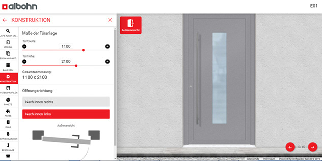 



Der Online-Konfigurator für al bohn Haustüren ist auf der Website für alle frei zugänglich.
