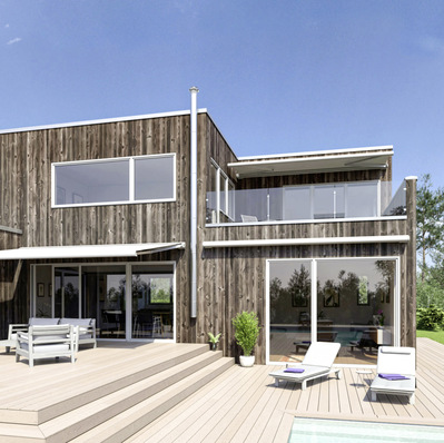 Gerade bei Montagesituationen mit verschiedenen Bodenleveln hat die Markise  klare optische Vorteile gegenüber Dachkonstruktionen.