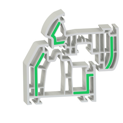 PVC-Profile können in Co-Extrusion mit Ultradur verstärkt werden. Das Material wurde jetzt weiterentwickelt. Dabei wurde die Farbe des Materials auf „grün“ geändert, damit es beim Recyceln gut von allen anderen Fraktionen wegsortiert werden kann.