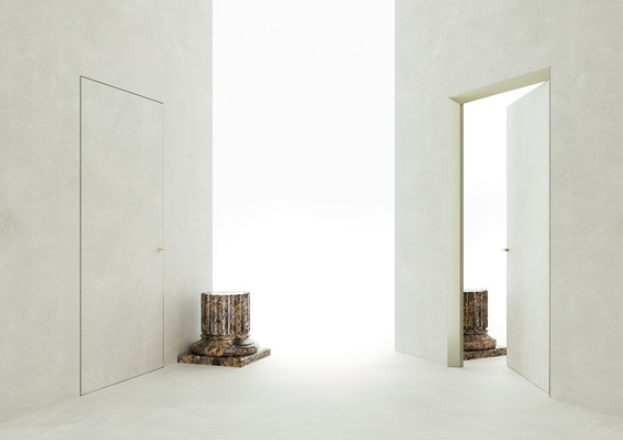 Prämiertes Design: Bei der Eclisse 40 Collection lassen sich die Zargen und die Türen flächenbündig in der Wand einsetzen. Die Zarge ist um 40 Grad abgeschrägt und verlängert optisch die Wandöffnung in die Tiefe.