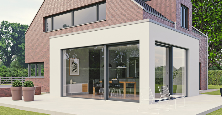 Im Vergleich zu bisherigen Lösungen kann die neue Hebe-Schiebetür Vekamotion 82 mit um bis zu 20 % reduzierten Flügelansichten aufwarten.