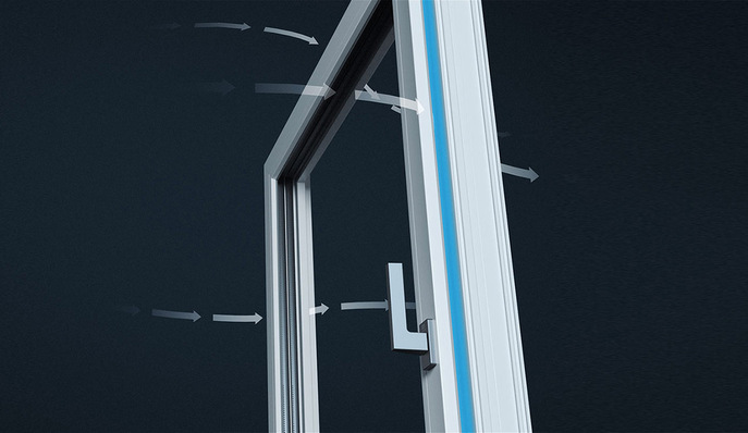 Die neue Beschlag-Lösung „effiAir“ von Oknoplast macht die oft unkomfortable Kippstellung am Fenster überflüssig. Über einen 6 Millimeter großen Spalt gelangt umlaufend zwischen Rahmen und Flügel genügend Frischluft in den Raum. Das Fenster ist dennoch nahezu verriegelt. Im Bad beugt das System zudem Schimmelbildung vor, weil es in der Parallelstellung feuchte Luft nach draußen entweichen lässt, auch wenn niemand zuhause ist.