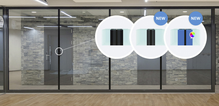 Mit C﻿ontraflam Structure Elegance ist es gelungen, die Silikonfuge von Contraflam Structure (mittleres Feld) nochmals um 10 mm zu reduzieren und rechts.