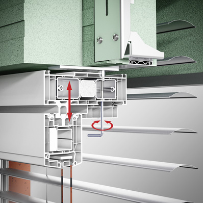 Über eine Stufenbohrung greift das Adapter­profil SK HSA in den oberen Blendrahmen ein. Anschließend lässt sich mittels einer Flachkopfschraube der Blendrahmen präzise justieren.