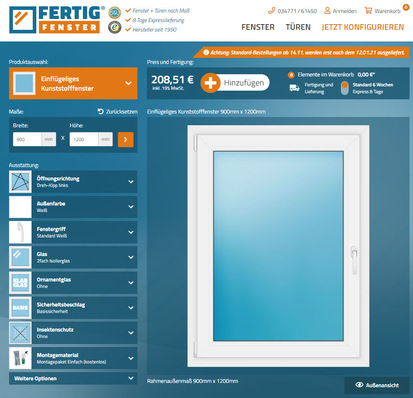 Das Herzstück vom Internet-Shop bildet der Echtbildkonfigurator.