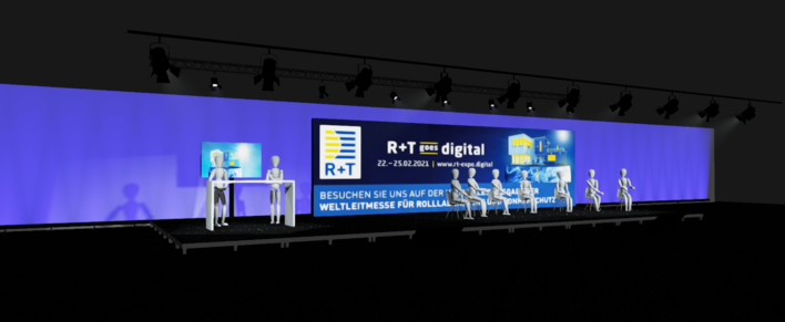 Neumann & Müller liefert für Digital-Live-Events wie die R+T digital technisch umfassendste Lösungen für virtuelle Veranstaltungen, hier mit einem 11 m breiten LED-Screen auf einer 18 m breiten Bühne.