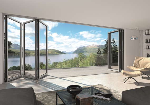 Auch die Schüco Aluminium Faltanlagen ASS 70 FD und 80 SD.HI sind Teil des Ventana Sortiments