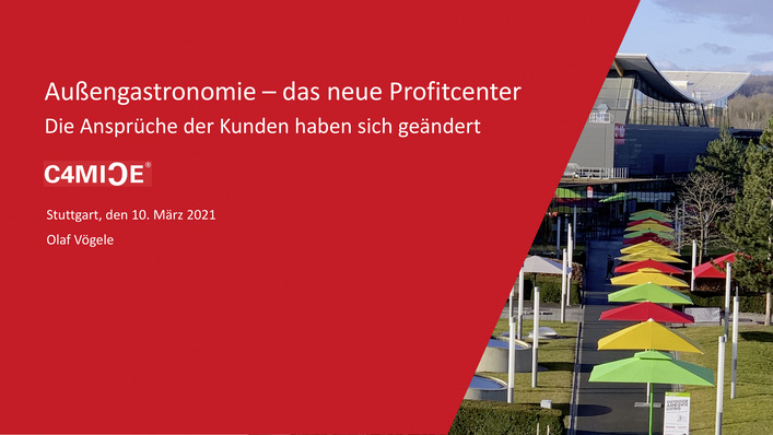 Das Thema Sonnen- und Wetterschutz war im Rahmenprogramm der INTERGASTRA digital mit einem Vortrag über Gastronomieterrassen vertreten.