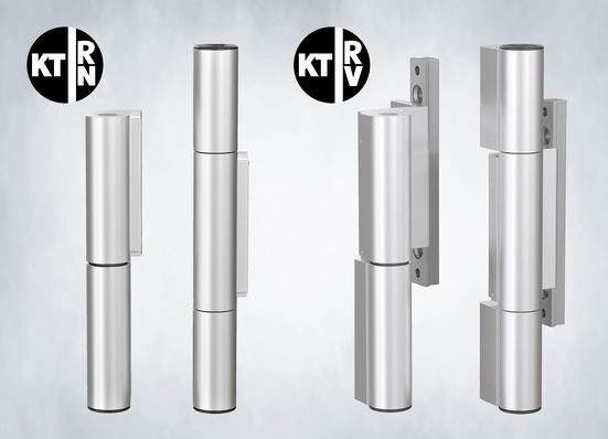 Die großen Hahn-Rollenbänder KT-RN und KT-RV in ­Silber eloxiert.