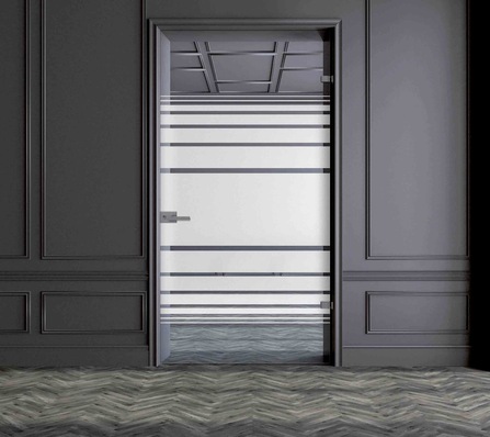 Durch den Digitaldrucker von Tecglass können selbst filigrane Ätzimitationen gedruckt werden, um Türen, Trennwände oder Duschen einen partiellen Sichtschutz zu bieten.