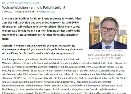 Auszug aus dem GLASWELT-Interview in der Ausgabe 08/2021.