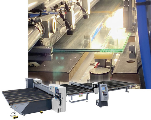 Bottero VSG-Schneidtisch 548 LAM: Beim Zuschnitt der VSG-Scheibe werden Glas und Folie durch eine Spezial-Lampe nur partiell erhitzt.