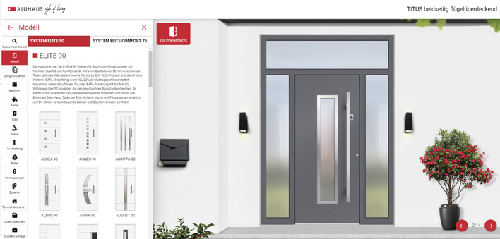 Mit dem Haustüren-Konfigurator lassen sich Haustüren bequem am Computer selbst gestalten.
