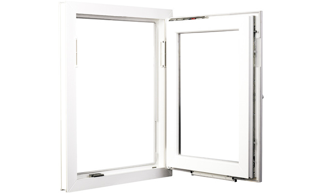 An diesem Fenster ist das PLUS-System eingebaut: Beidseitig finden sich im oberen Bereich die Fensterfalzlüfter, im unteren Bereich die entfernten Dichtungsabschnitte und ganz unten am Fensterflügel der Überschlagslüfter.