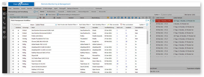 Updates werden nicht während der Arbeitszeit installiert, sondern am Wochenende oder nachts mit anschließendem Neustart. Außerdem werden die Systeme regelmäßig neu gestartet, um die Arbeits­speicher und Prozesse zu bereinigen.