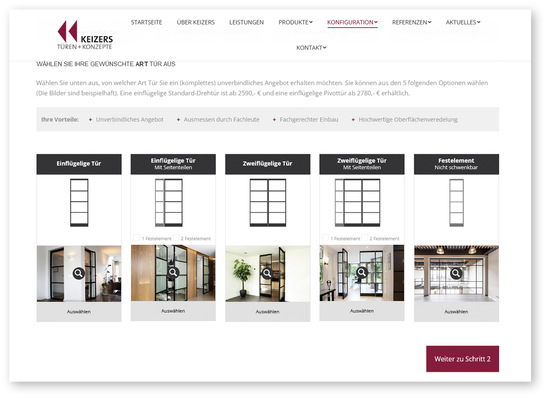 Um eine Stahlrahmentür von Keizers zu konfigurieren, braucht es nur drei Schritte, schon ist die Tür fertig.