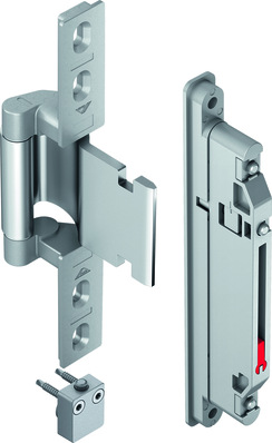 Das verdeckt liegende, für Elemente bis 140 kg geeignete Programm wurde jetzt weiter verbessert. Ein neues Höhenverstellmodul (Foto links unten) sorge für eine Reihe optischer und verarbeitungsrelevanter Vorteile.