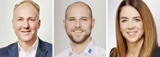 Im Austausch mit GLASWELT Chefredakteur Daniel Mund via Video-Call (v.l.): Christian Peukert, Christian Dietl und Sandra Meißner.