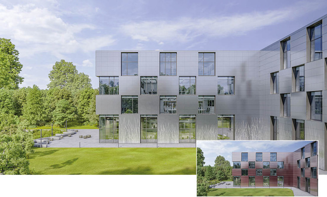 Fassaden-Design: Die Frontgläser von Swisspanel Solar lassen sich mehrfarbig bedrucken, was die Effizienz der PV-Module kaum beeinflusst.