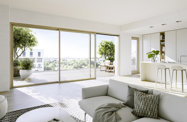 Räume, die sich bis in die Natur erstrecken und viel ­natürliches Licht hereinlassen: Der neue Portal HS slim von Siegenia macht Hebe-Schiebe-Elemente optisch noch wertiger.