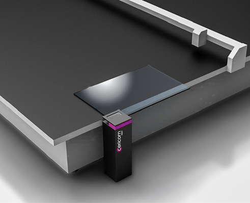 Das c-mark Modul von Cericom in Kombination mit Horizontal-Glasbearbeitungsanlage c-matrix.