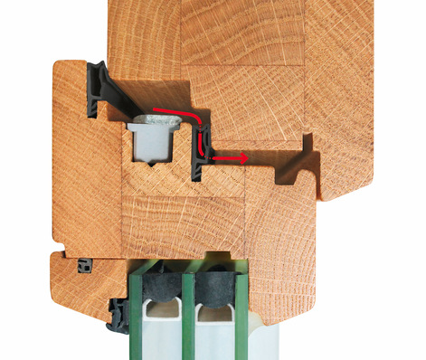 Darstellung der Funktion: innen dichter als außen. Die punktierte Linie markiert die diffusionsoffenen Bereiche der Dichtung.