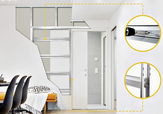 Speziell profilierte Einschubholme tragen beim Eclisse Unico Plus System zur höheren Stabilität des Einbaukastens bei.