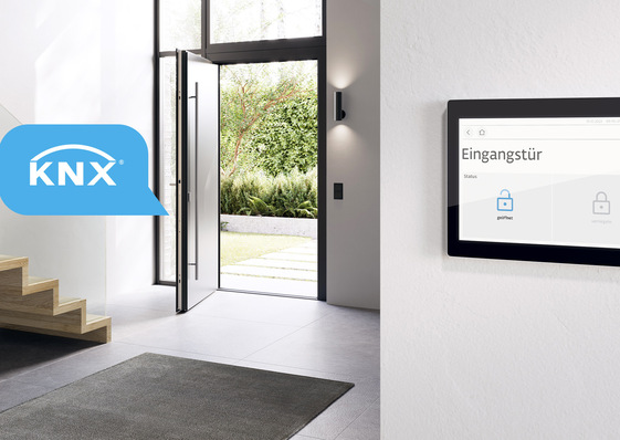 Die vollmotorische Mehrfachverriegelung Genius und der halbautomatische A-Öffner für Automatik-Mehrfachverriegelungen, kombiniert mit dem KNX-Gateway, lassen sich in die KNX-Gebäudeautomation integrieren.